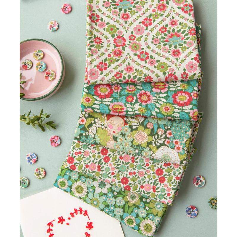 Tilda Wallflower - Green Bundle - WAS $27 NOW $15 - 5 pieces each 30cm x 55 cm (Equivalent to 75cm)