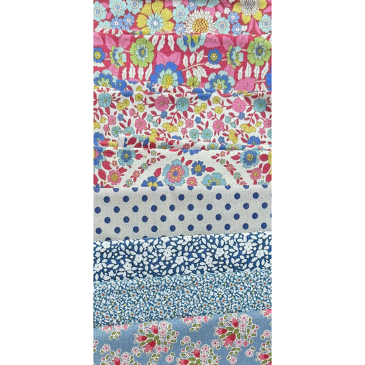 TILDA - SPECIAL FAT QUARTER PACK #07 - Blue/Red - 8 fat Quarters