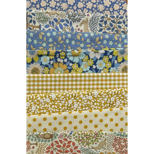 TILDA - SPECIAL FAT QUARTER PACK #16 - Blue/Yellow - 8 fat Quarters