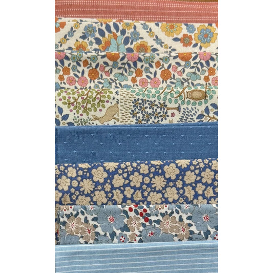 TILDA - SPECIAL FAT QUARTER PACK #14 - Tan/Blue - 8 fat Quarters