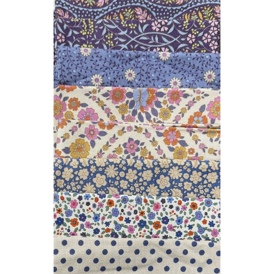 TILDA - SPECIAL FAT QUARTER PACK #17 - Blue/Mauve - 8 fat Quarters