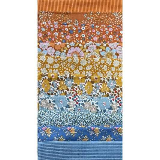 TILDA - SPECIAL FAT QUARTER PACK #20 - Blue/Orange/Tan - 10 Fat Quarters