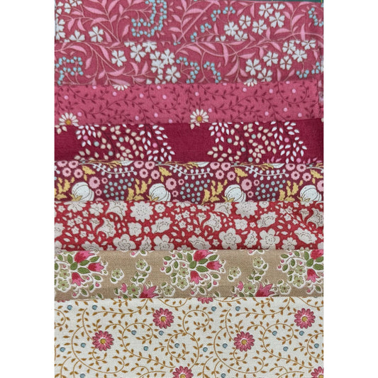TILDA - SPECIAL FAT QUARTER PACK #11 - Pink/Tan - 8 fat Quarters