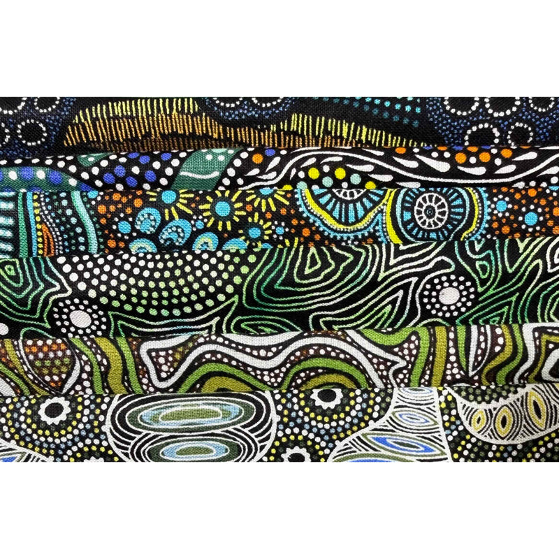 Indigenous Australian Prints GREEN - 6 pieces each 30cm x 55 cm (Equivalent to 90cm)