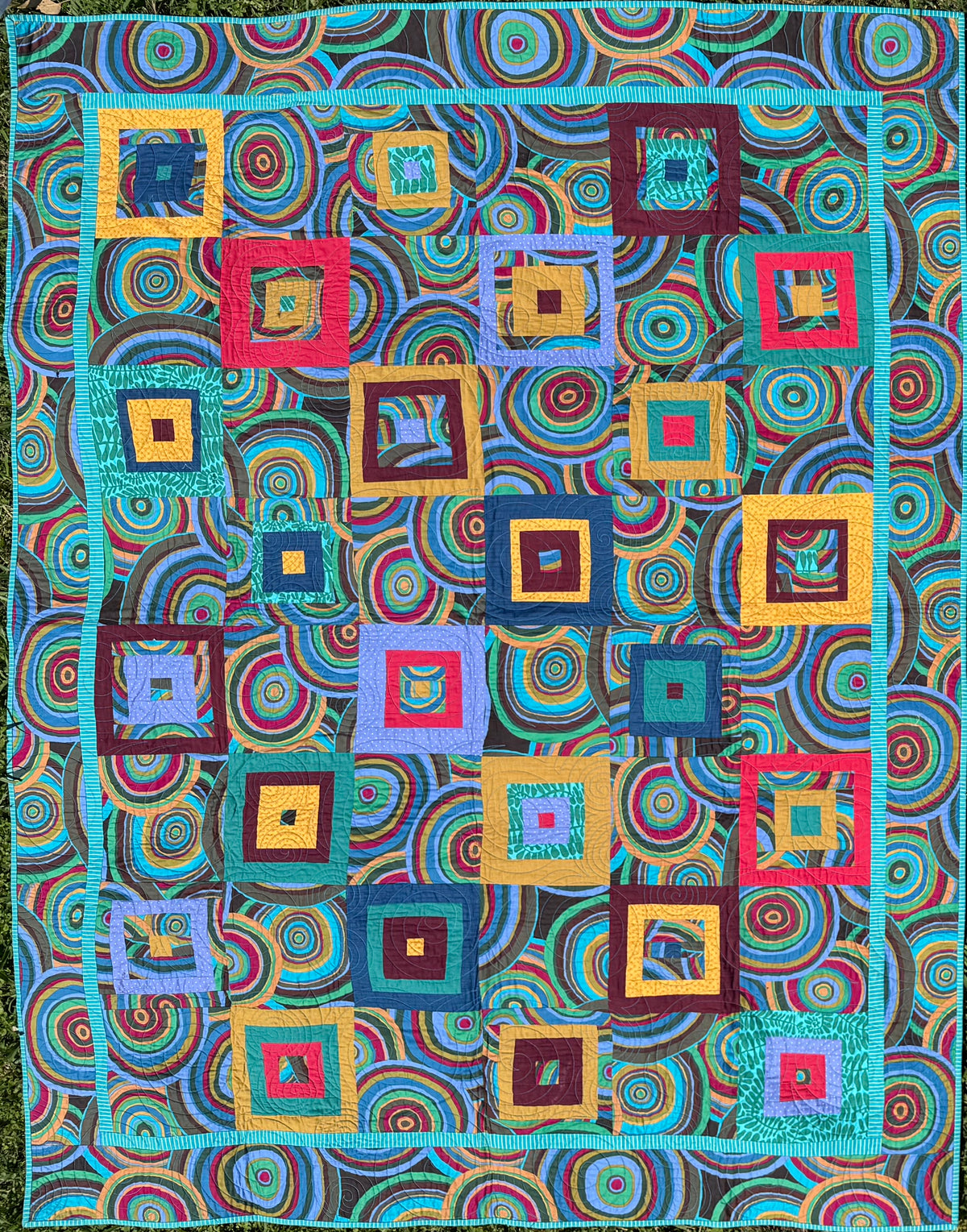 Handmade Kaffe Fassett Circles Single Bed Patchwork Quilt 60" x 78" (152 × 198 cm)