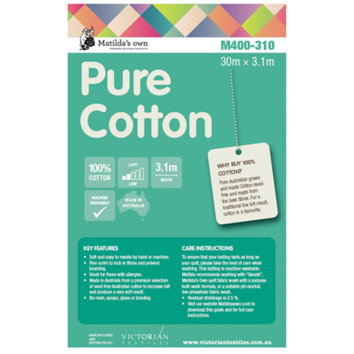 Cotton Wadding 100% cotton (400-310) 3.1m - per metre length