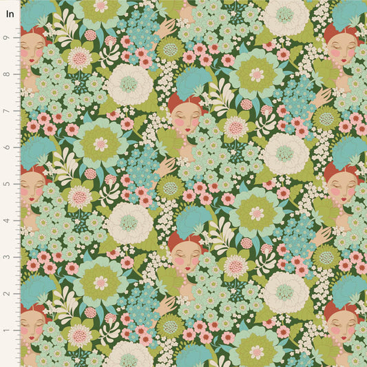 Tilda Wallflower - 100605 Wallflower Green - A pre-cut 1m piece.