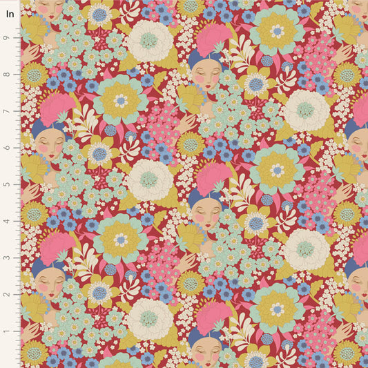 Tilda Wallflower - 100606 Wallflower Burgundy - A pre-cut 1m piece.