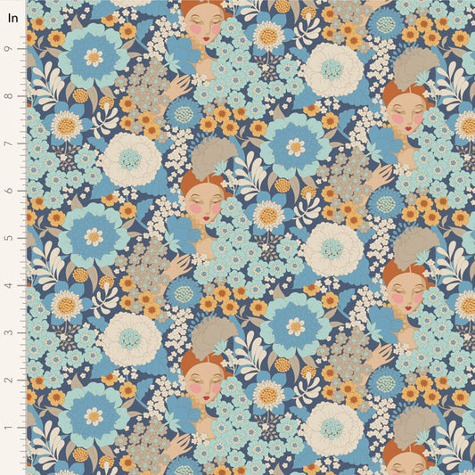 Tilda Wallflower - 100607 Wallflower Blue - A pre-cut 1m piece.
