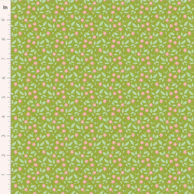 Tilda Sunday Brunch Tipsy Green - 110114 - WAS $37 NOW $19 - pre-cut 1 metre piece