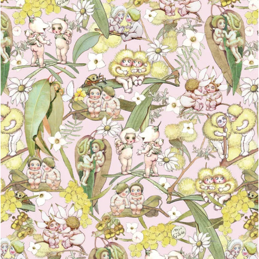 May Gibbs Gossiping Gumnuts Pink Wideback 108" MG2000 - per metre length
