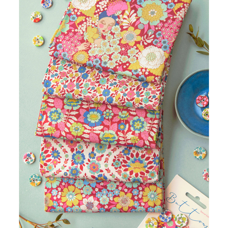 Tilda Wallflower - Burgundy/Pink Bundle - 5 pieces each 30cm x 55 cm (Equivalent to 75cm)