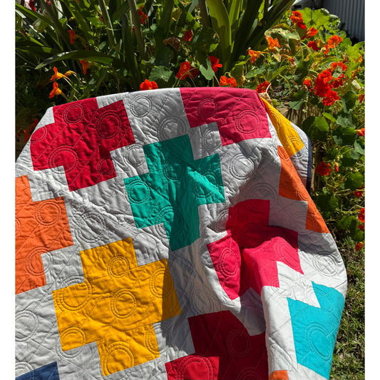 Handmade Colourful Cross Quilt - Throw size - 60" x 60" (152 × 152 cm)