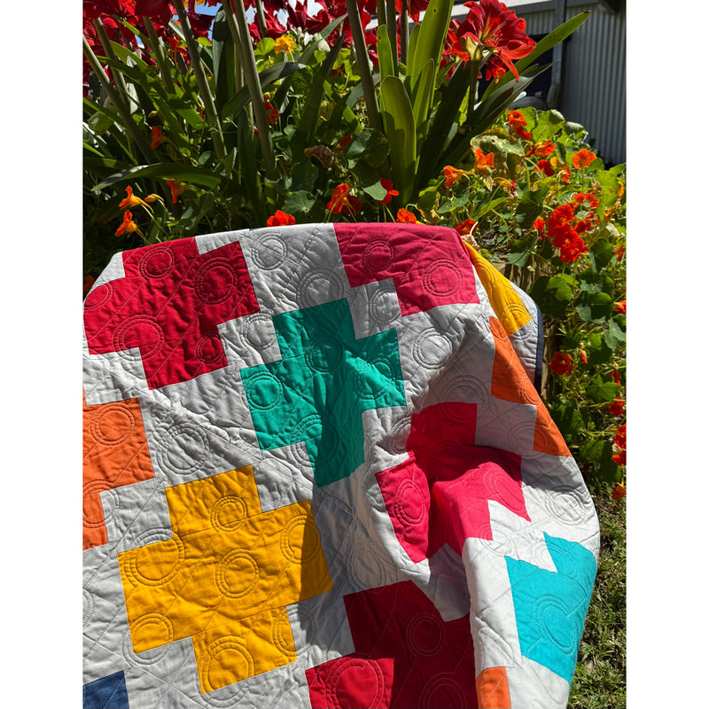 Handmade Colourful Cross Quilt - Throw size - 60" x 60" (152 × 152 cm)