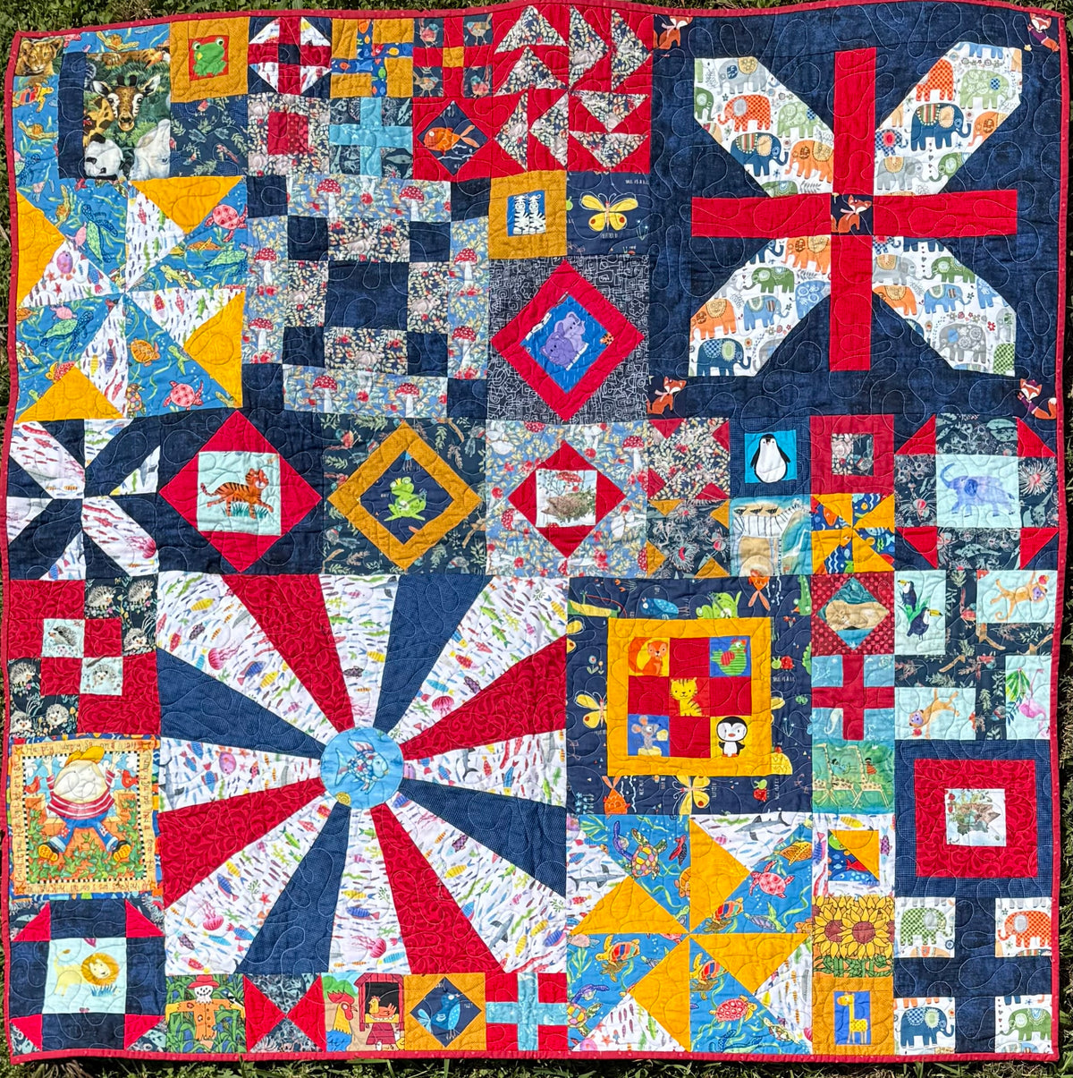 Handmade I Spy Children's Patchwork Throw Quilt 52" x 52" (132 × 132 cm)