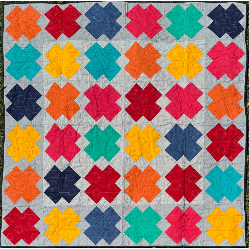 Handmade Colourful Cross Quilt - Throw size - 60" x 60" (152 × 152 cm)