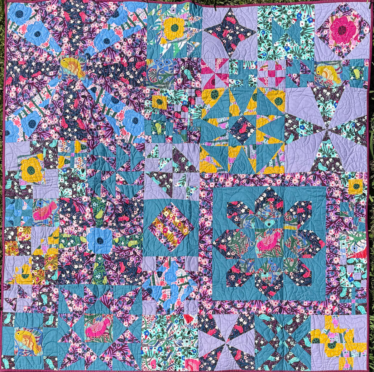 Handmade Colourful Garden Patchwork Throw Quilt 51" x 51" (130 × 130 cm)