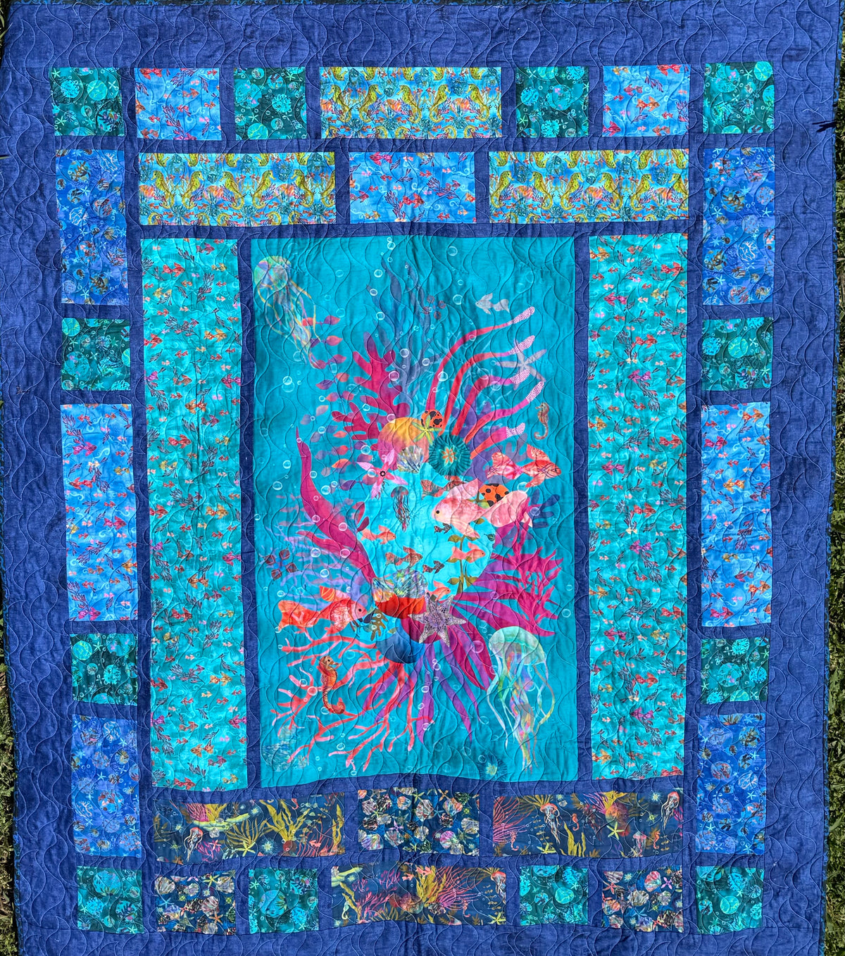 Handmade Under the Sea Single Bed Quilt 58" x 71" (147 × 180 cm)