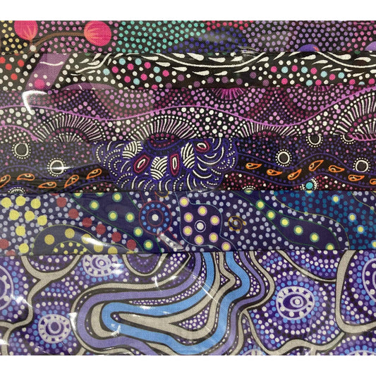 Indigenous Australian Prints PURPLE - 6 pieces each 30cm x 55 cm (Equivalent to 90cm)