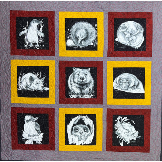 Aussie Fauna Black and White - 61" x 61" (150cm x 150cm)