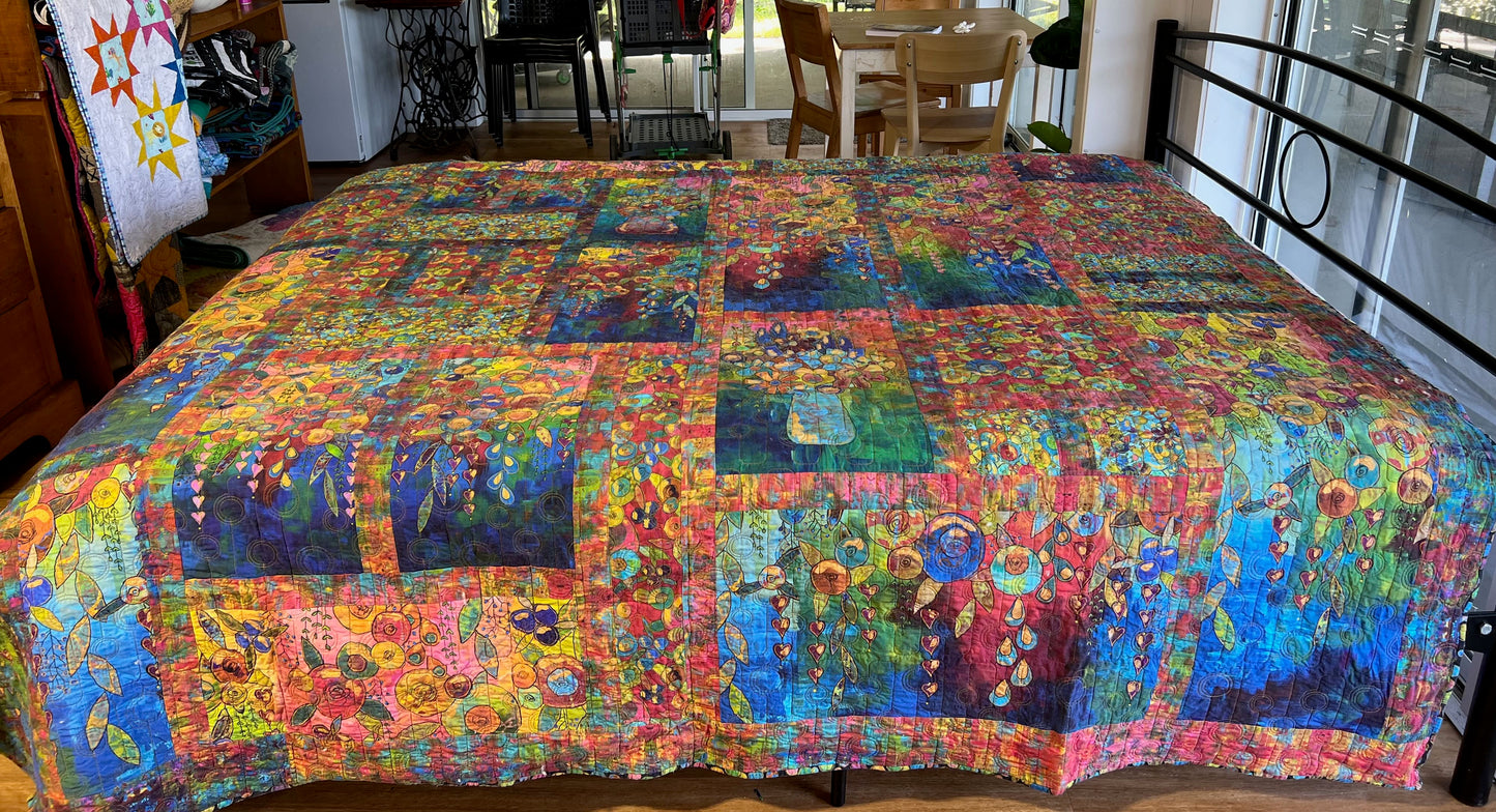 Flourish Quilt - Fabrics by Sue Penn - 92" x 90" ( 235cm x 230cm) - Completed Quilt