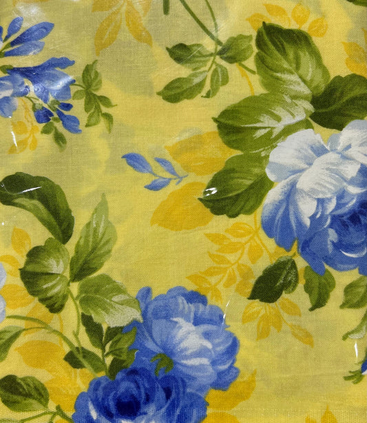 Blue Roses on Yellow - 3.8m length