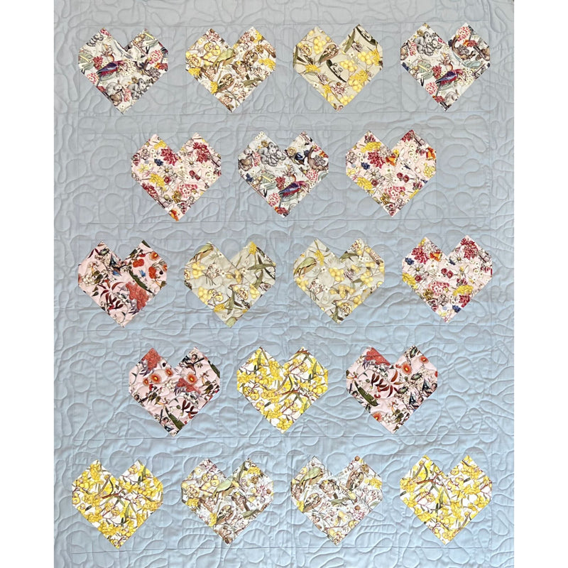 May Gibbs Hearts - blue - 41" x 51" (105cm x 130cm)