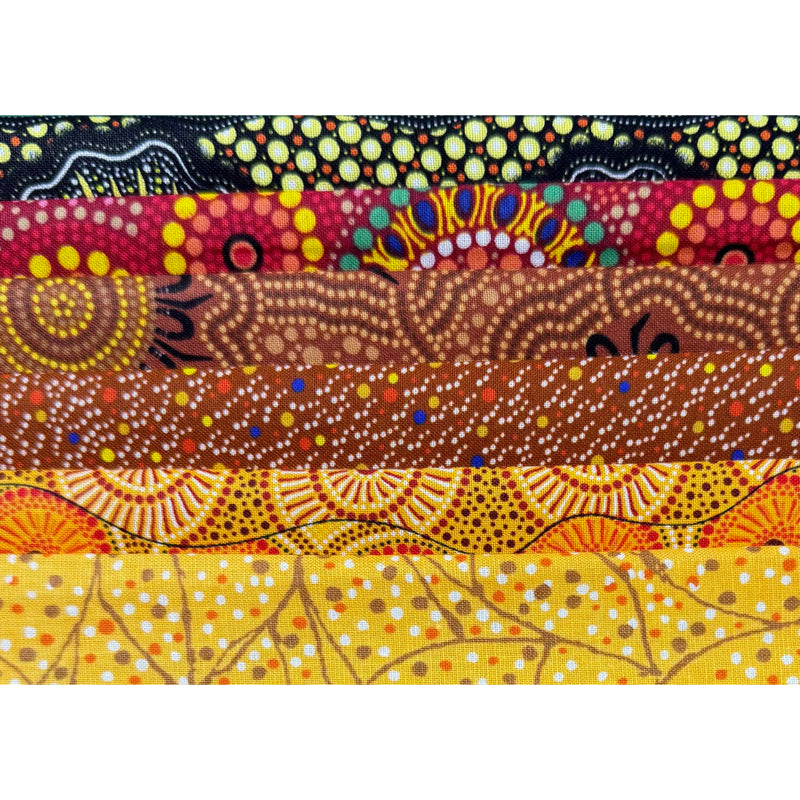 Indigenous Australian Prints YELLOW - 6 pieces each 30cm x 55 cm (Equivalent to 90cm)
