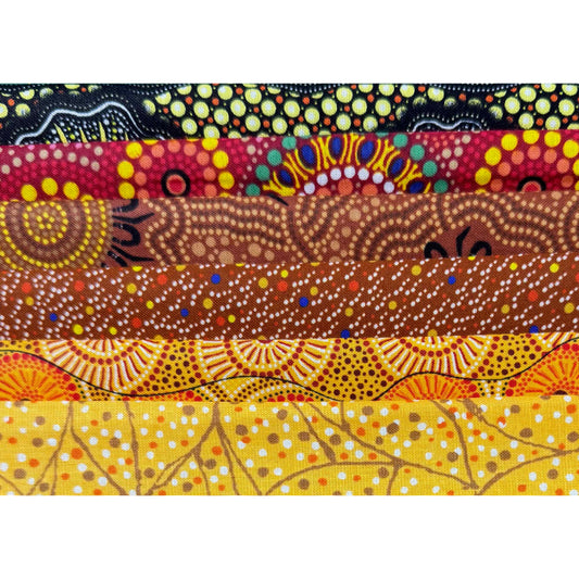 Indigenous Australian Prints YELLOW - 6 pieces each 30cm x 55 cm (Equivalent to 90cm)