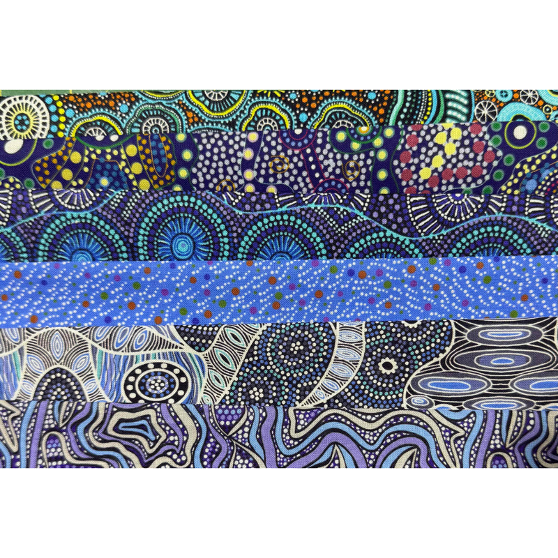 Indigenous Australian Prints BLUE - 6 pieces each 30cm x 55 cm (Equivalent to 90cm)