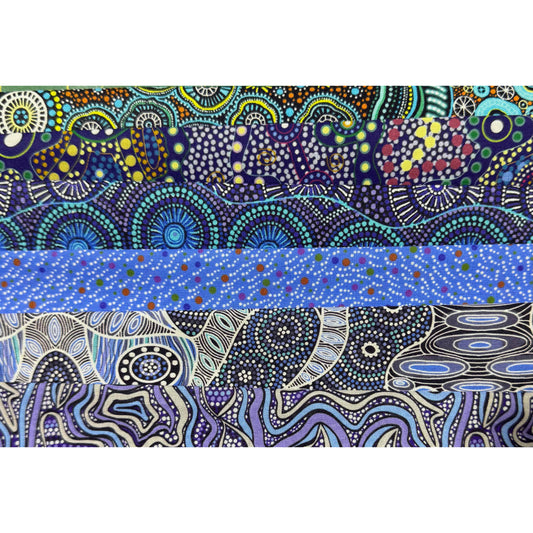 Indigenous Australian Prints BLUE - 6 pieces each 30cm x 55 cm (Equivalent to 90cm)