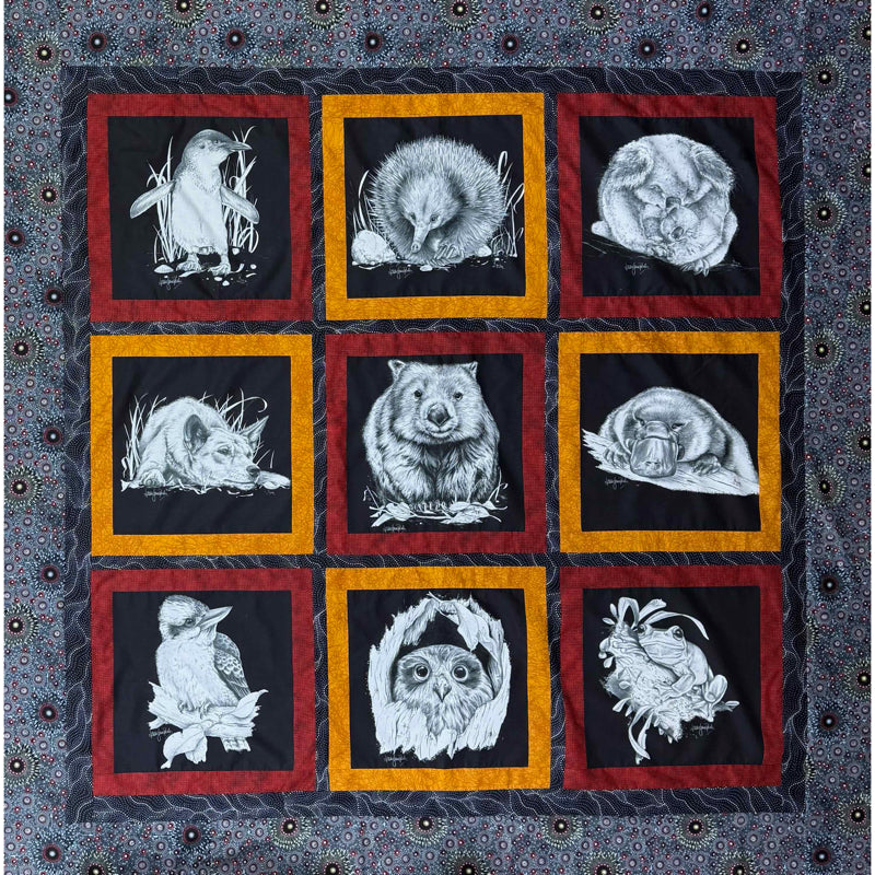 Aussie Fauna Black and White - 61" x 61" (150cm x 150cm)