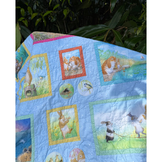 Handmade Bunny Tales Cot Quilt 36" x 41" (91 × 104 cm)