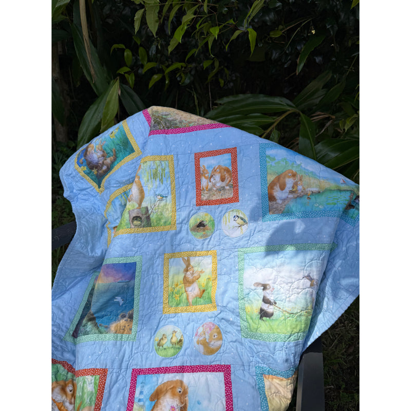 Handmade Bunny Tales Cot Quilt  36" x 41" (91 × 104 cm)
