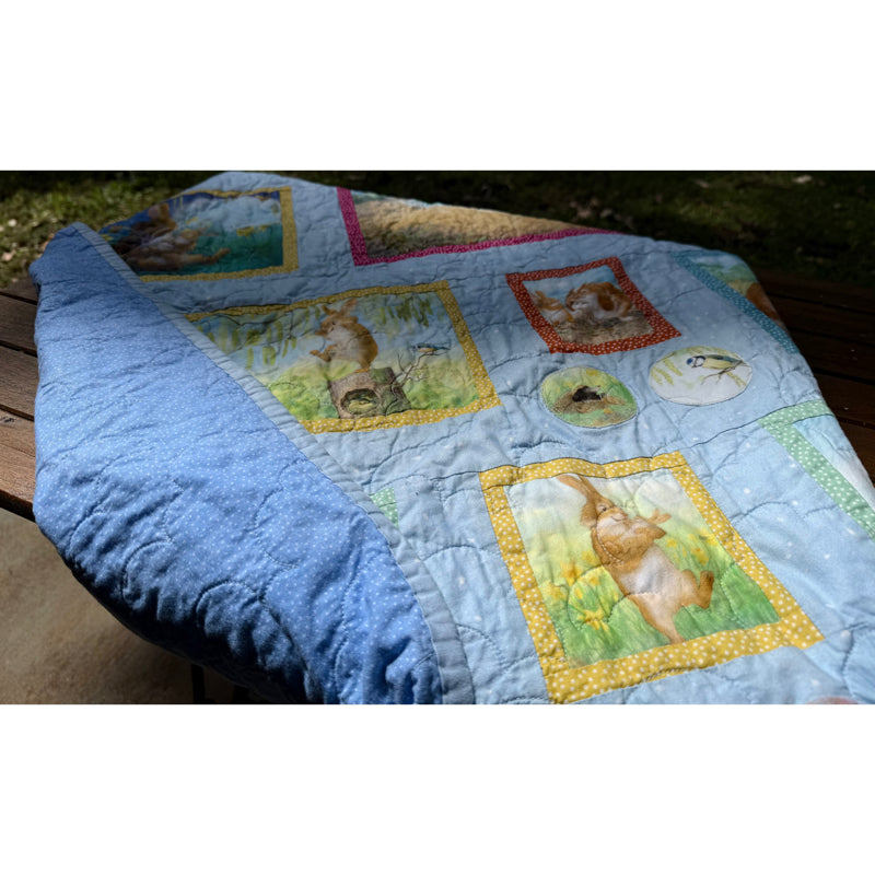 Handmade Bunny Tales Cot Quilt  36" x 41" (91 × 104 cm)