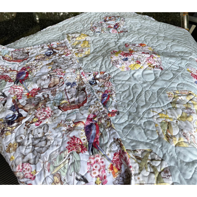 Handmade May Gibbs Australian Wildlife Heart Quilt 41" x 50" (104 × 127 cm)