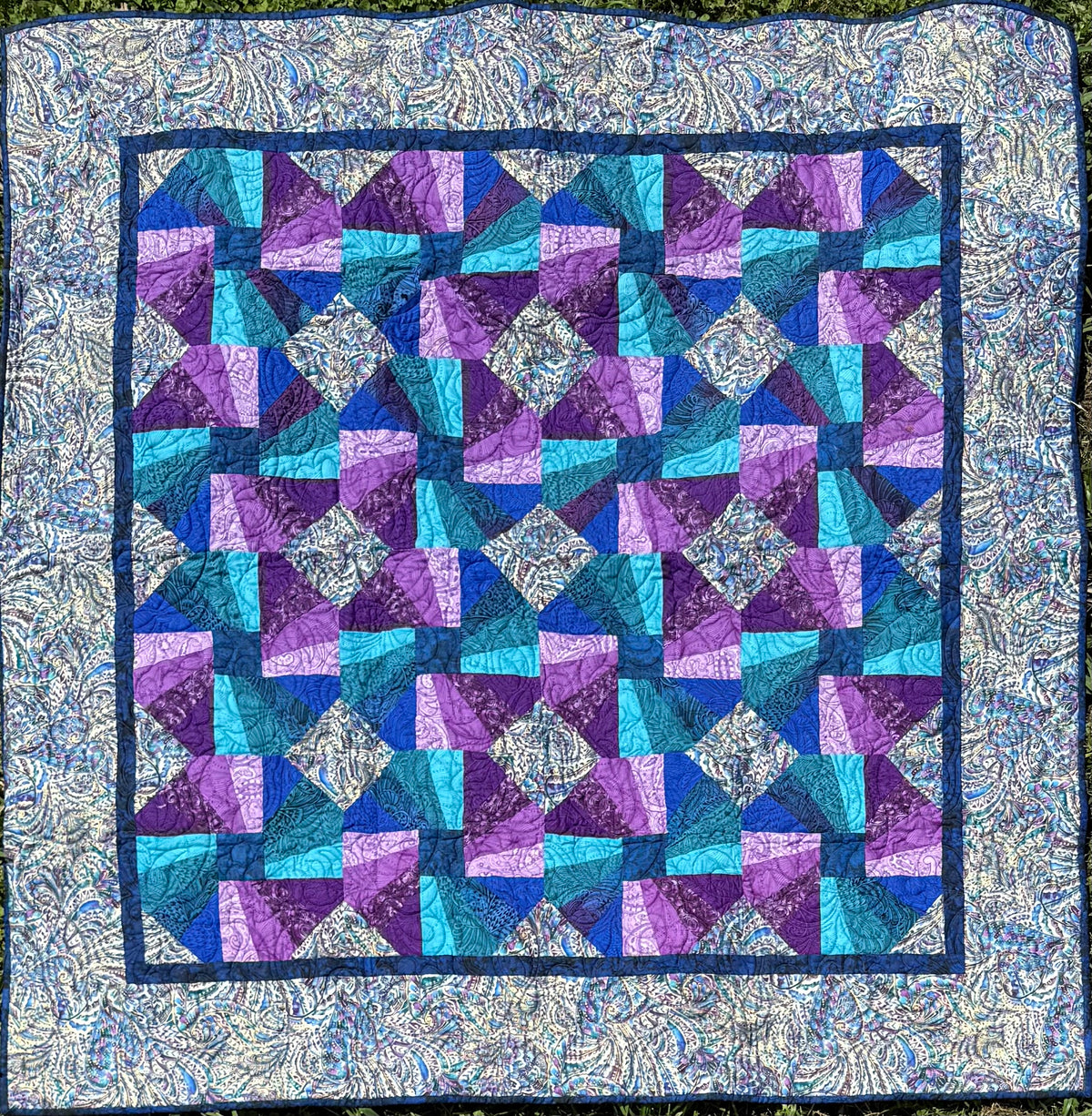 Handmade Jewel Tones Patchwork Throw Quilt 52" x 52" (132 × 132 cm)