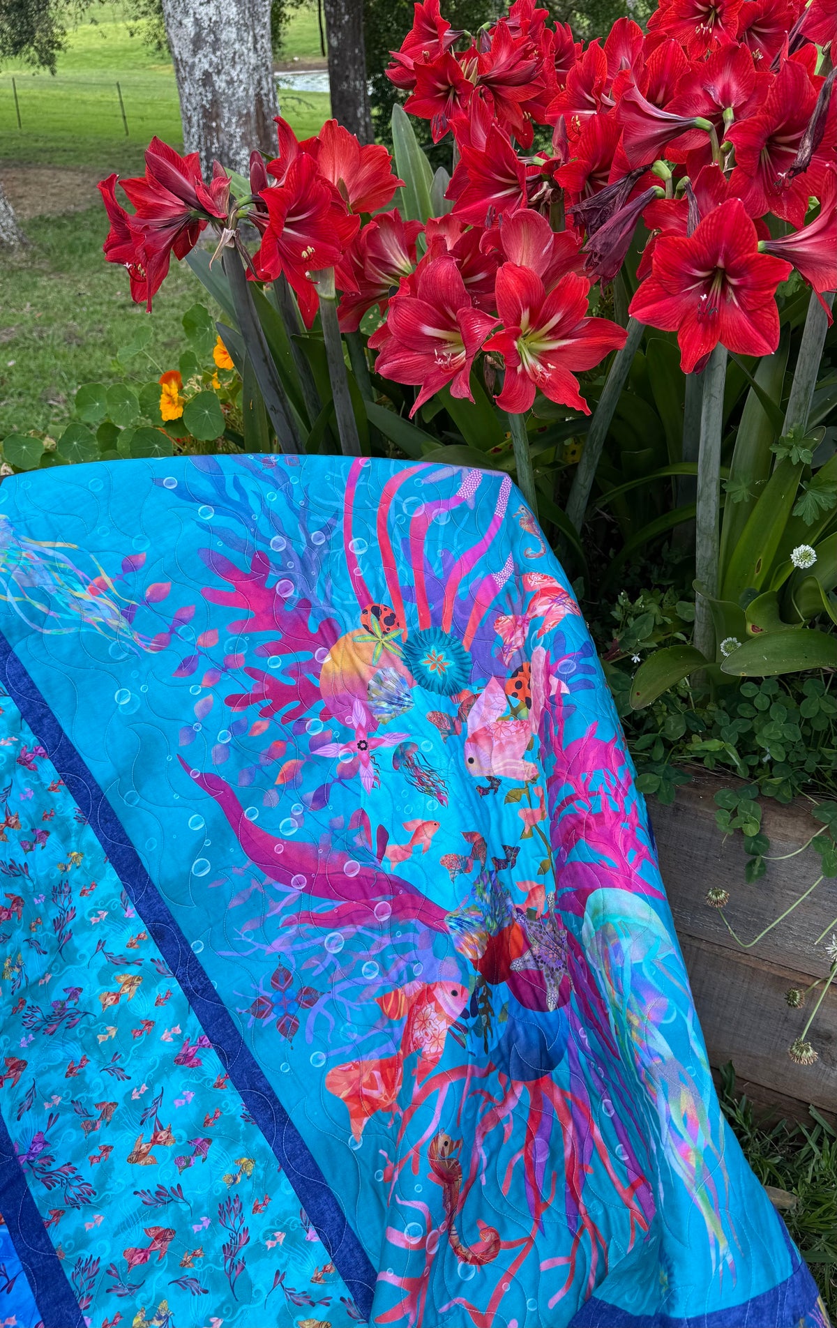 Handmade Under the Sea Single Bed Quilt 58" x 71" (147 × 180 cm)