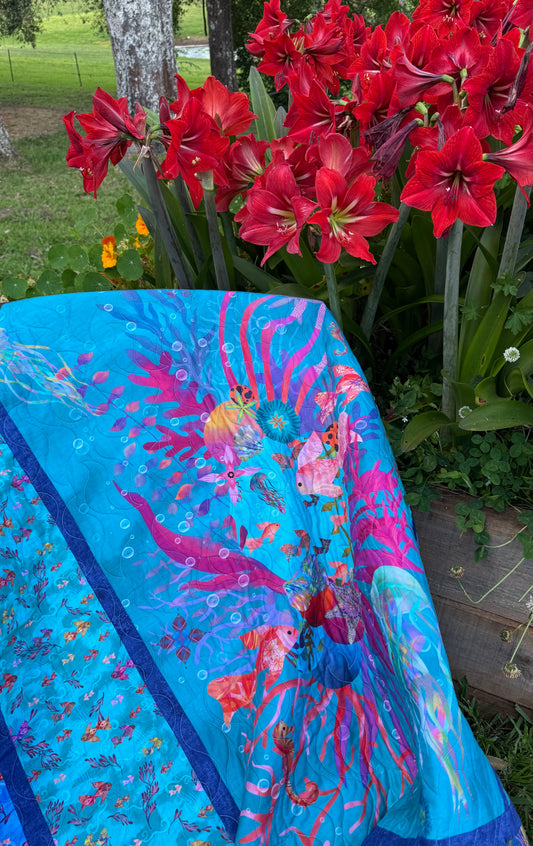 Handmade Under the Sea Single Bed Quilt 58" x 71" (147 × 180 cm)
