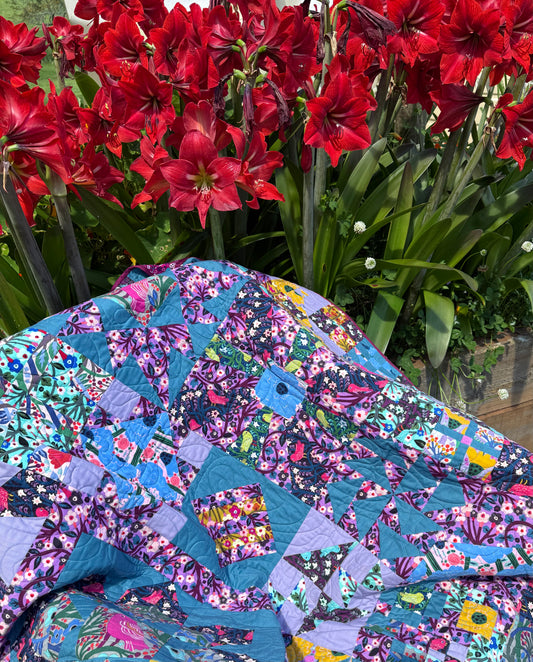 Handmade Colourful Garden Patchwork Throw Quilt 51" x 51" (130 × 130 cm)