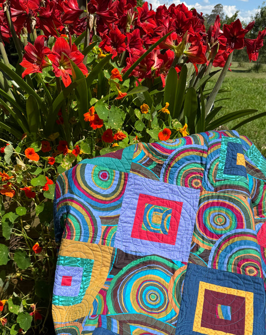 Handmade Kaffe Fassett Circles Single Bed Patchwork Quilt 60" x 78" (152 × 198 cm)