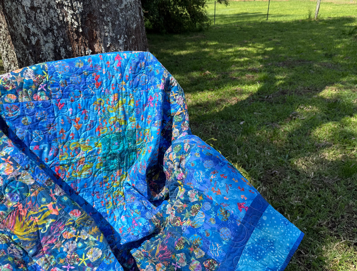 Handmade Under the Sea Patchwork Throw Quilt 65" x 65" (165 × 165 cm)