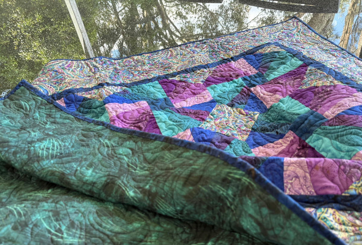 Handmade Jewel Tones Patchwork Throw Quilt 52" x 52" (132 × 132 cm)