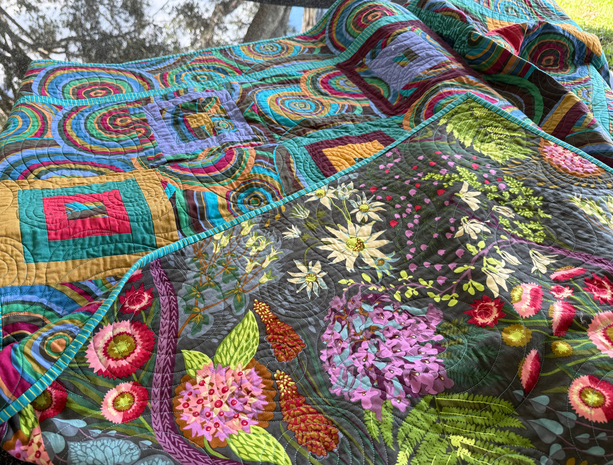 Handmade Kaffe Fassett Circles Single Bed Patchwork Quilt 60" x 78" (152 × 198 cm)