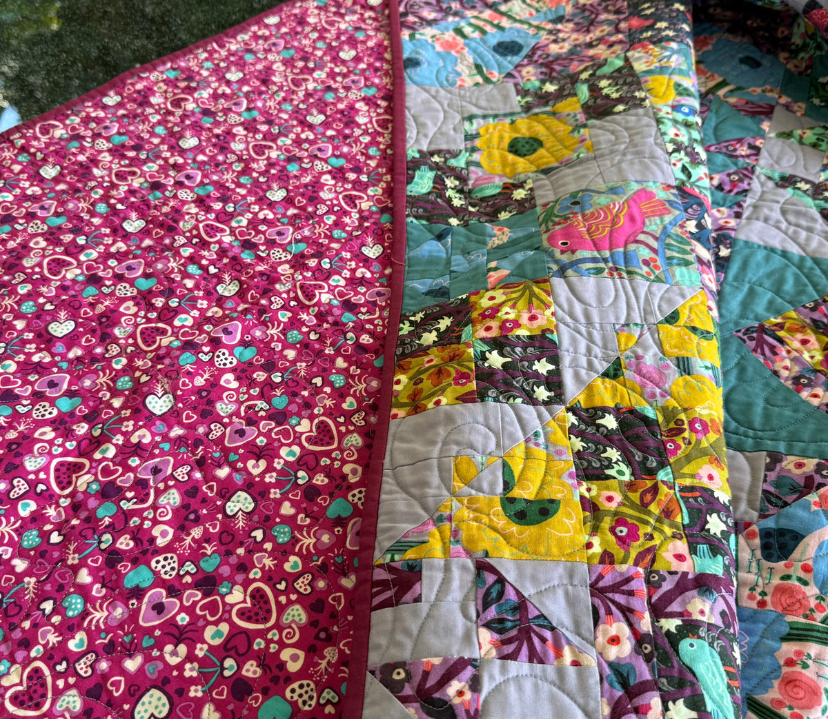 Handmade Colourful Garden Patchwork Throw Quilt 51" x 51" (130 × 130 cm)