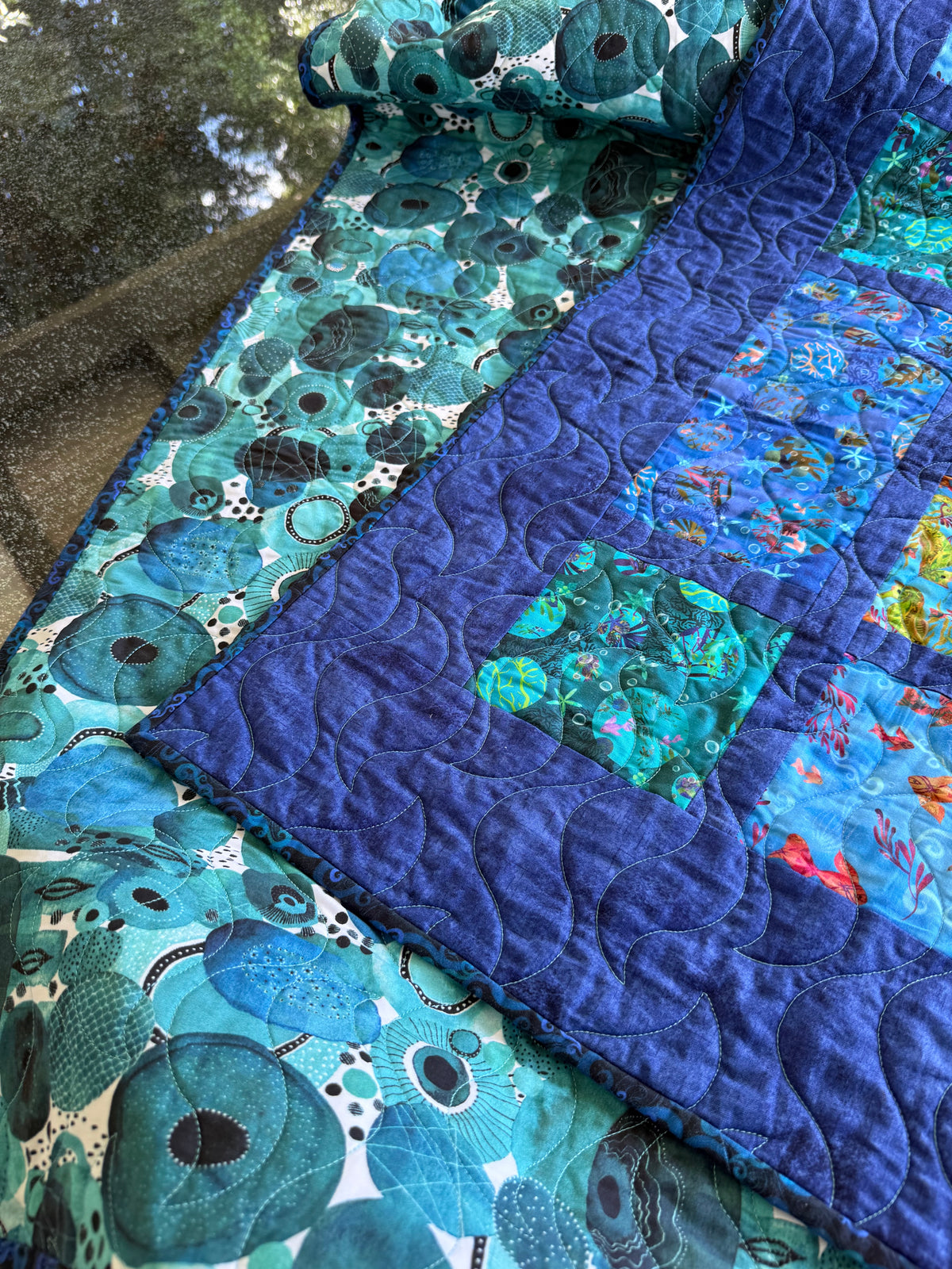 Handmade Under the Sea Single Bed Quilt 58" x 71" (147 × 180 cm)